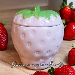 COTTAGE FARMHOUSE PINK Strawberry FRUIT Shaped Ceramic Container